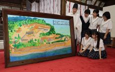 美作高生が高野神社の鳥瞰図復元　明治期の様子伝える