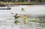 カヌーのタイム競い児童ら熱戦　矢掛で第１回海洋スポーツ大会