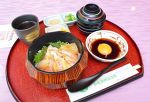 白桃の餌で育った鯛の卵かけ丼　和気鵜飼谷温泉レストランが提供