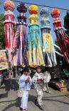 仙台七夕飾り 色鮮やかに境内彩る　岡山・宗忠神社でまつり