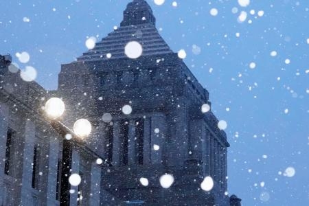 　雪が降る国会議事堂周辺＝５日午後