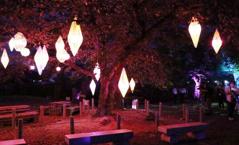 １１日に開幕する津山城ナイトファンタジアで並ぶ光のアート作品