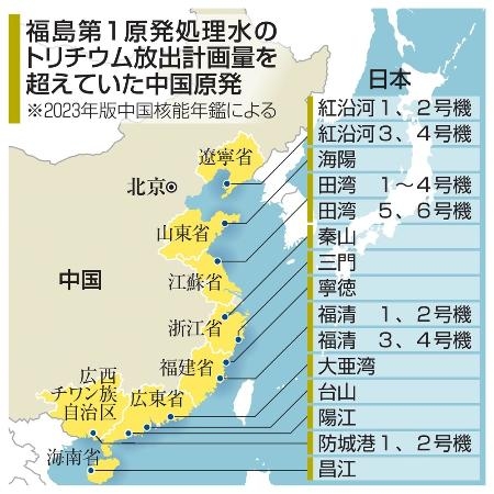 中国原発のトリチウムが上限超え　福島第１処理水の最大９倍
