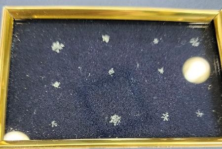 　雪の結晶の形を樹脂で固定した標本（国立科学博物館提供）