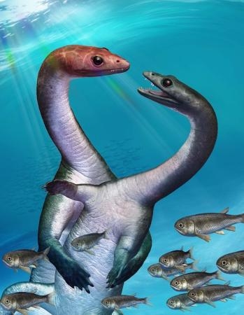 　ケイチョウサウルスの雄と雌の想像図（イラストレーター・Ｔａｋｕｍｉさん提供）