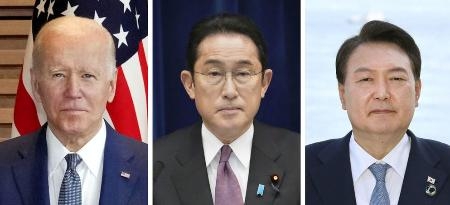 　バイデン米大統領、岸田文雄首相、韓国の尹錫悦大統領