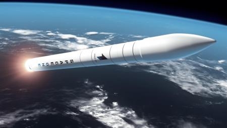 　スペースワンの小型ロケット「カイロス」が軌道上を飛行するＣＧ（同社提供）