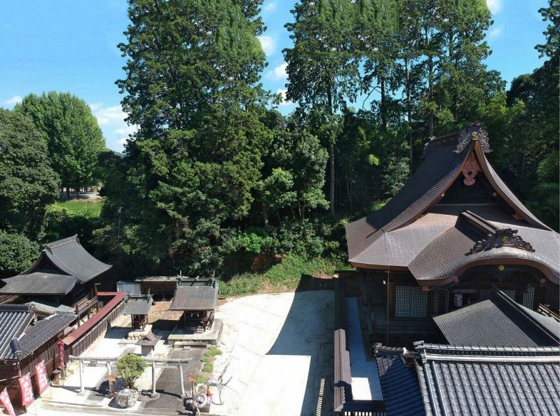 神社建築様式「中山造り」の本殿の中でも特に急勾配の屋根を有する。優雅な曲線も特長