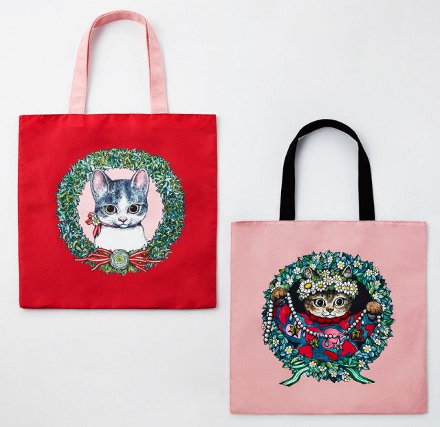 ゆ*ん様 みけねこちゃん☆フリフリトートバッグ　リボン＆チェック　うさぎ着ぐるみ ヒグチユウコ×高島屋、人気のトートバッグが今年も 新デザイン2種