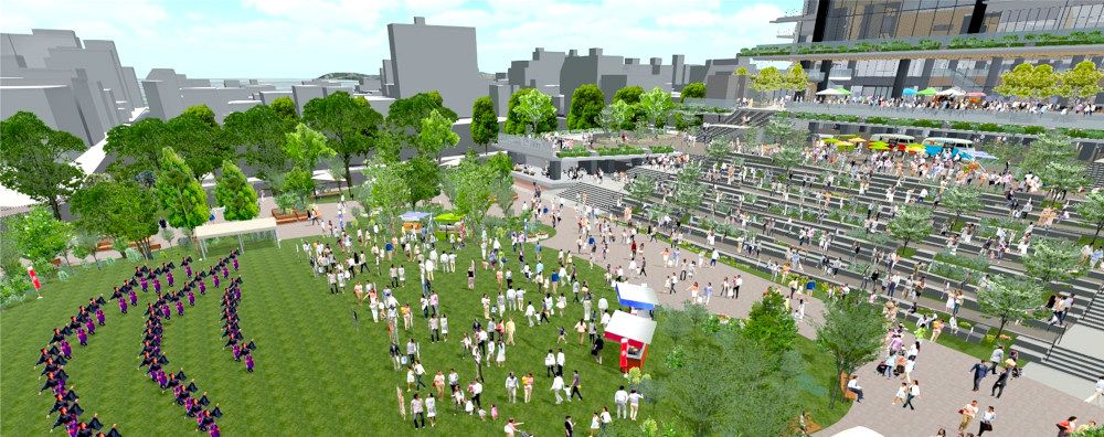 岡山市 公園と広場整備１０３億円　新庁舎北側 市民が楽しめる場所に