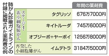 肺がん指針に薬剤費一覧掲載 費用の高額化「医師が認識を」：山陽新聞
