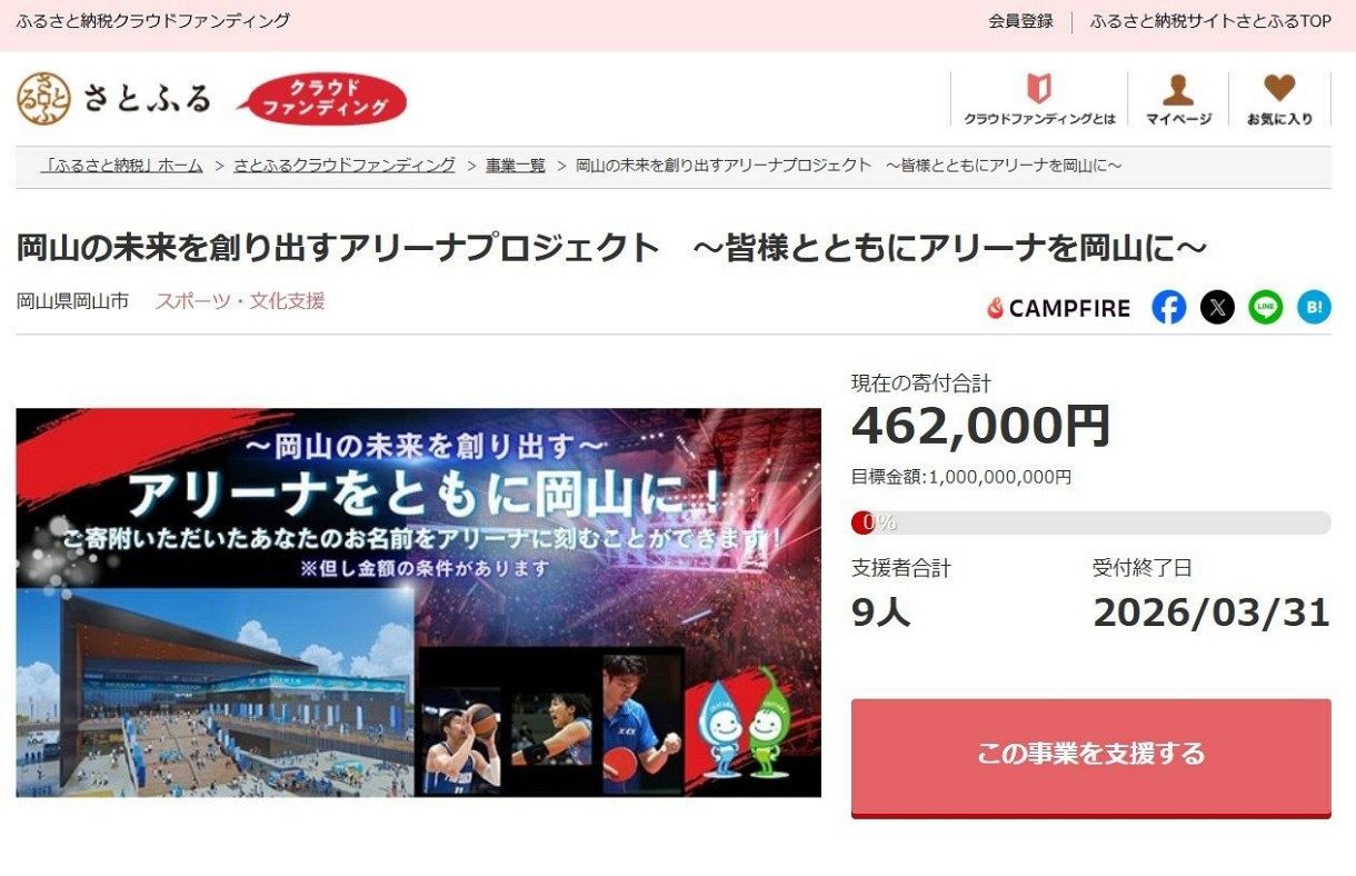 岡山市 新アリーナ整備へ支援を 個人向けＣＦ型ふるさと納税開始 ：山陽新聞デジタル｜さんデジ