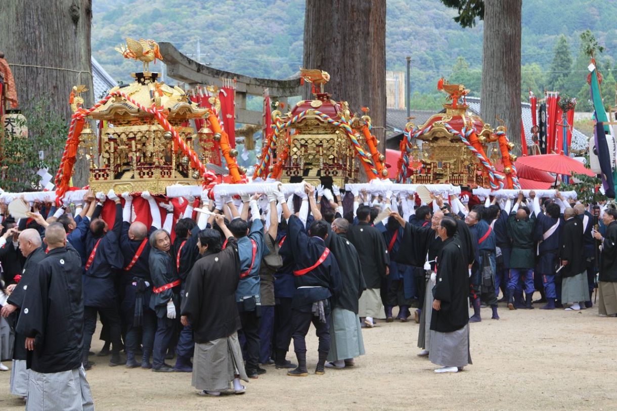 金色みこし　威勢良く　岡山・吉備中央で加茂大祭【動画あり】