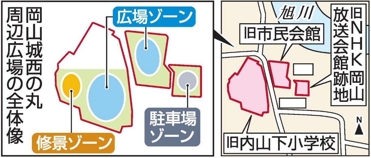 西の丸広場完成 １年以上ずれ込み　岡山市 地域への支障考え工程見直し