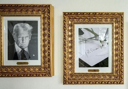 歴代大統領記念額入り バイデン氏の代わりにオートペン 歴代米大統領の肖像展示：山陽新聞