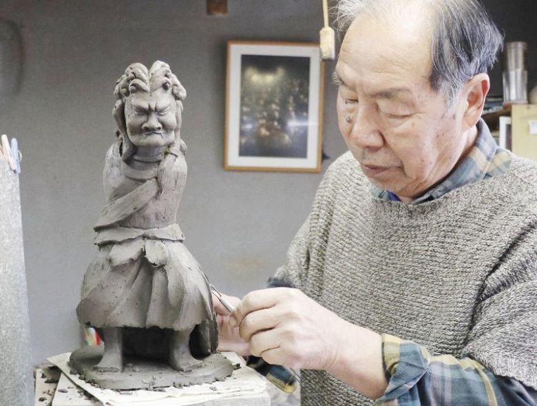 備前焼 観音様 仏像 朝子 造 備前焼 観音菩薩立像 仏像 置物 細工物