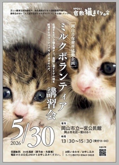 保護された子猫預かる講習会 岡山で30日、参加者募る：山陽新聞