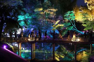 幽玄な光の演出　「幻想庭園」「烏城灯源郷」、会期５日まで