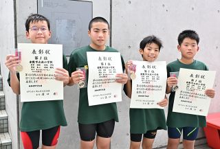 庄２連覇　岡山県学童水泳男子２００メドレーリレー