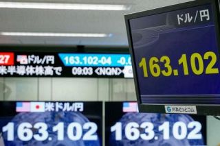 東京円、１６３円台前半