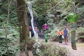 地元児童発案の風鈴、短冊涼しげ　津山・横野滝
