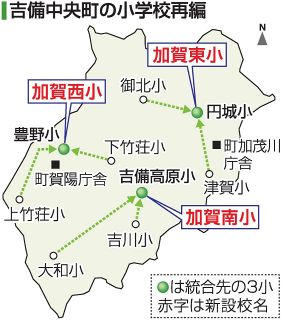 吉備中央 全９小を３校に再編　集団学習の環境整備