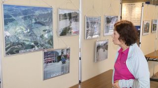 豪雨振り返り防災意識高めて　市役所でパネル展、被害の写真紹介