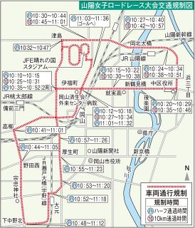山陽女子ロード ２１日に交通規制　午前１０時から岡山市中心部