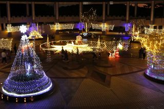 〝真ん中〟で輝く 吉備高原「へそナリエ」　ＬＥＤ５万個 幻想的