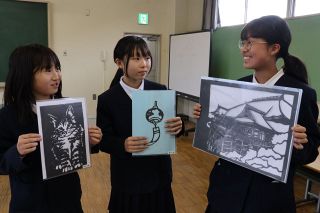 清水寺題材の切り絵完成　加茂小６年生が共同で制作
