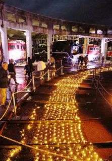 キラキラ輝く 旧津山扇形機関車庫　まなびの鉄道館 ライトアップ開始