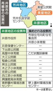 井原市選管 投票所数４１→１４に再編　来春県議選から方針、有権者減や人員確保困難で