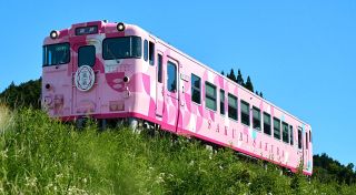 桜色車体の観光列車「ＳＡＫＵ美 ＳＡＫＵ楽」で出かけませんか　１０月１７日、因美線で１日限りの特別運行