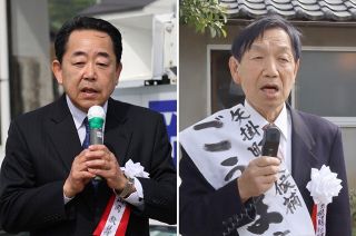 矢掛町長選 ５日間の舌戦スタート　両候補、町内巡り支持訴え