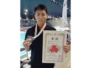 競泳男子２００平泳ぎ平井（矢掛）２位　全国高校総体
