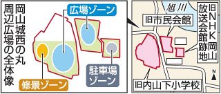 西の丸広場完成 １年以上ずれ込み　岡山市 地域への支障考え工程見直し