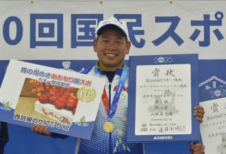 カヌー成年男子の山根（阪神溶接機材）４年ぶり頂点　青森国スポ